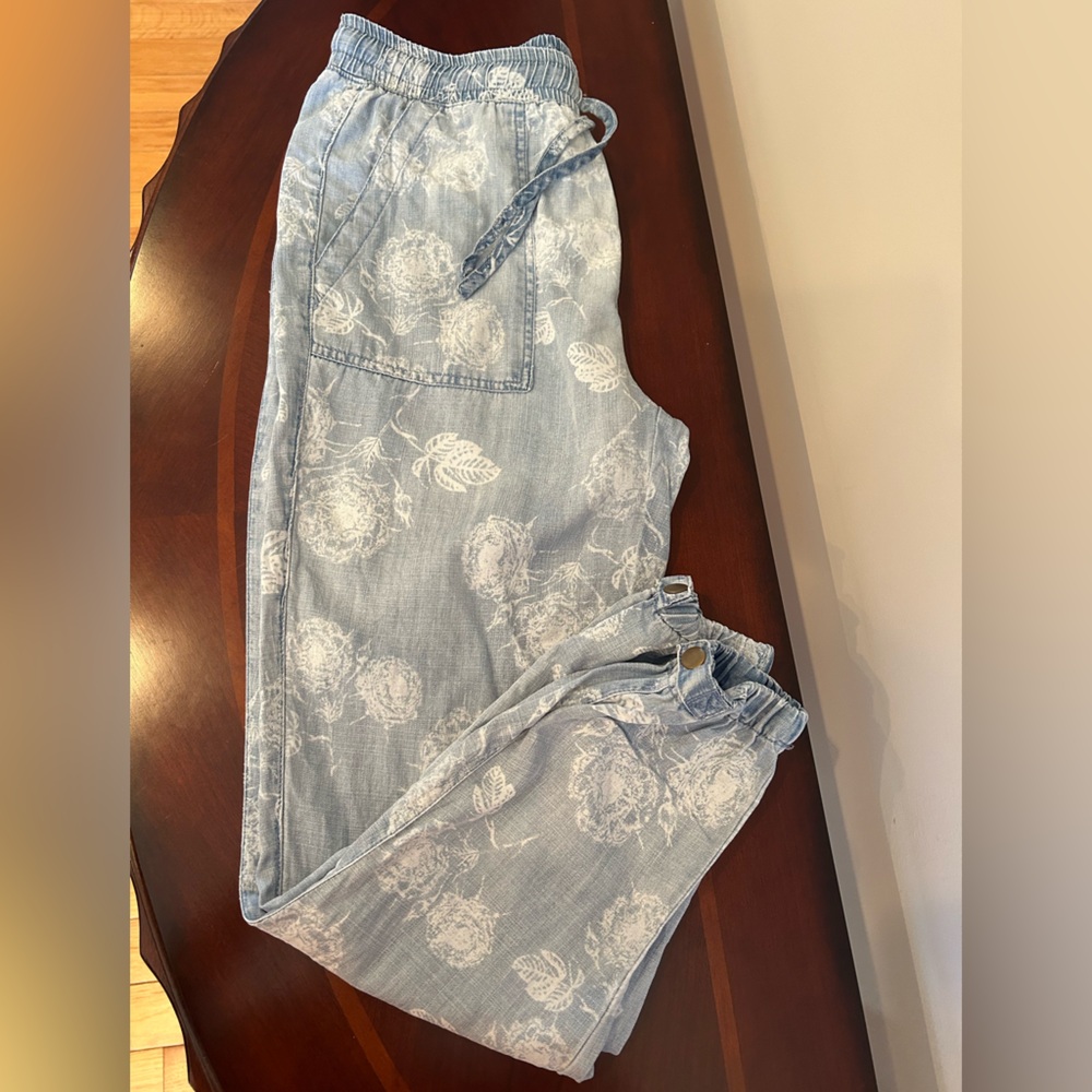 Floral Light Blue Denim Joggers/Pants by Thread & Supply 100% Tencel